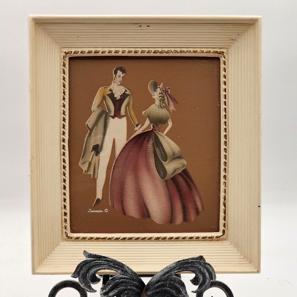Signed Turner Victorian Courting Couple Framed Print Vintage Wall Art